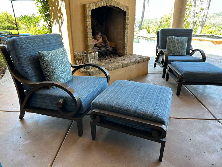 Pair Of Outdoor Patio Furniture Armchairs 3'W X 3'7'D X 3'5'H With Ottomans 2'10'W X 2'5'D X 1'6'H [Photo 7]