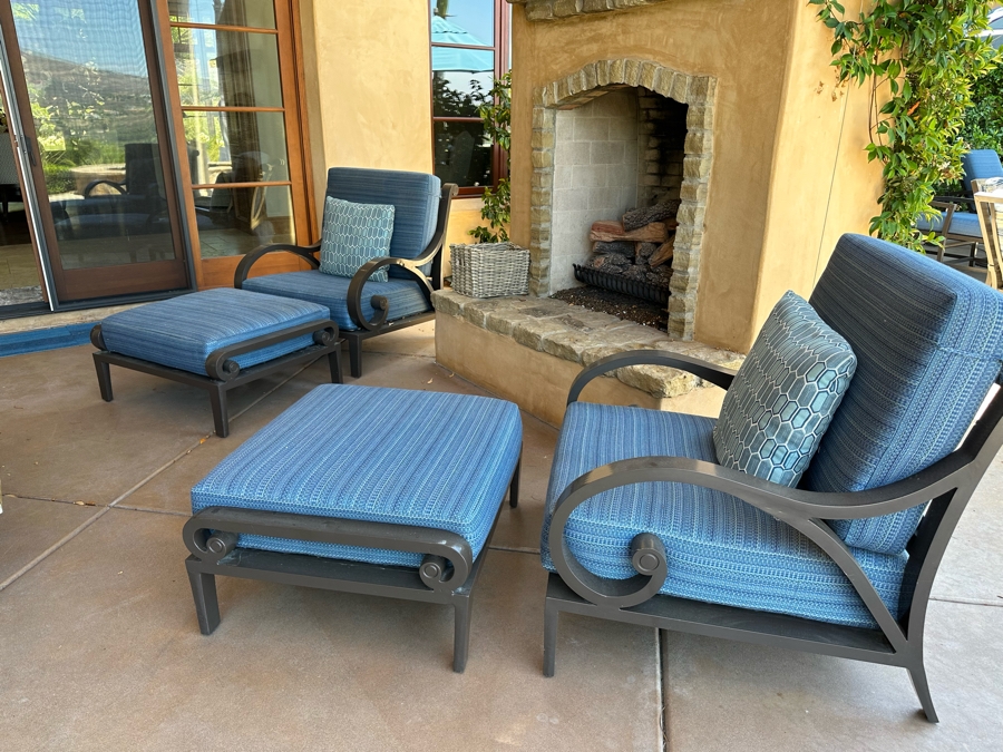Pair Of Outdoor Patio Furniture Armchairs 3'W X 3'7'D X 3'5'H With Ottomans 2'10'W X 2'5'D X 1'6'H [Photo 2]
