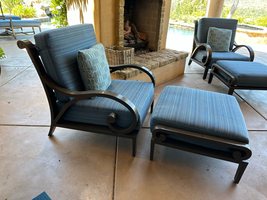 Pair Of Outdoor Patio Furniture Armchairs 3'W X 3'7'D X 3'5'H With Ottomans 2'10'W X 2'5'D X 1'6'H [Photo 9]