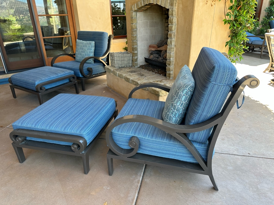 Pair Of Outdoor Patio Furniture Armchairs 3'W X 3'7'D X 3'5'H With Ottomans 2'10'W X 2'5'D X 1'6'H [Photo 3]