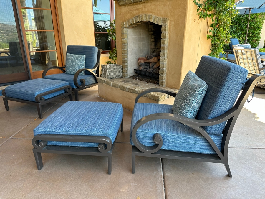 Pair Of Outdoor Patio Furniture Armchairs 3'W X 3'7'D X 3'5'H With Ottomans 2'10'W X 2'5'D X 1'6'H