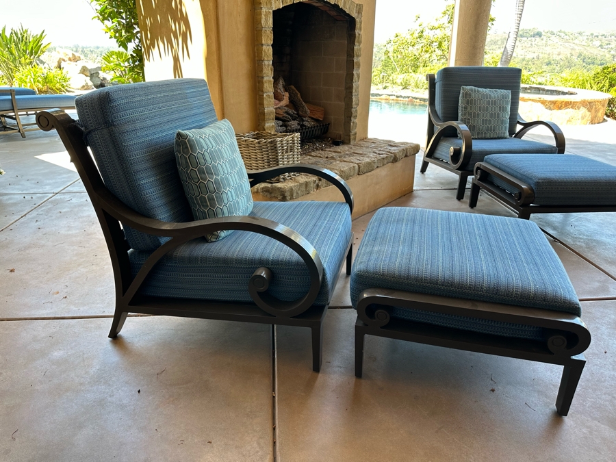Pair Of Outdoor Patio Furniture Armchairs 3'W X 3'7'D X 3'5'H With Ottomans 2'10'W X 2'5'D X 1'6'H [Photo 8]