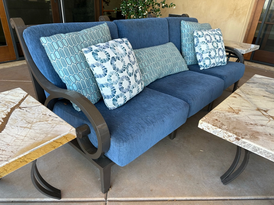 Outdoor Patio Furniture Set Includes Sofa 7'9'W X 3'6'D X 3'2'H With Pair Of Marble Top Side Tables 2'W X 2'D X 1'10H And Marble Top Coffee Table 4'W X 2'6'D X 1'8'H [Photo 4]