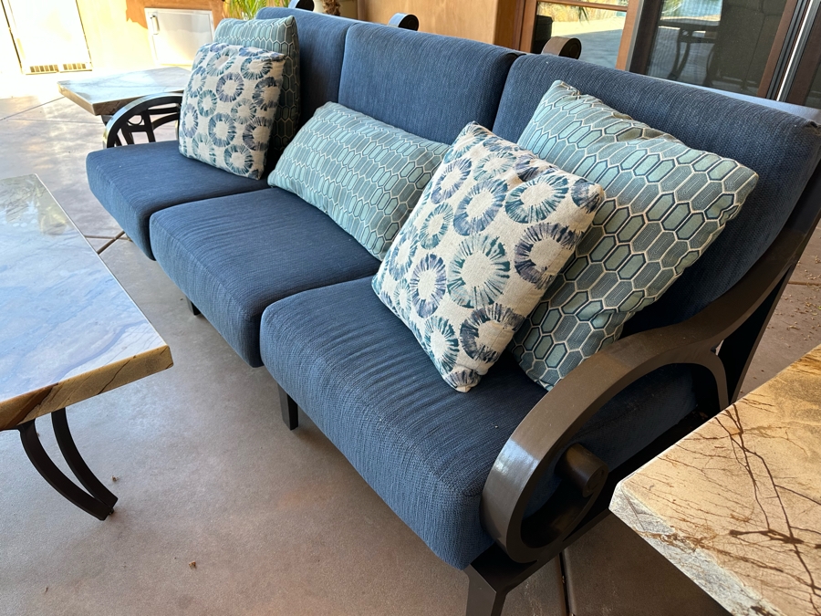 Outdoor Patio Furniture Set Includes Sofa 7'9'W X 3'6'D X 3'2'H With Pair Of Marble Top Side Tables 2'W X 2'D X 1'10H And Marble Top Coffee Table 4'W X 2'6'D X 1'8'H [Photo 11]