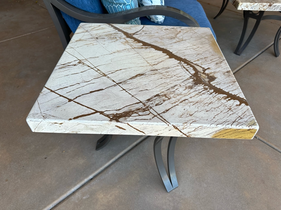 Outdoor Patio Furniture Set Includes Sofa 7'9'W X 3'6'D X 3'2'H With Pair Of Marble Top Side Tables 2'W X 2'D X 1'10H And Marble Top Coffee Table 4'W X 2'6'D X 1'8'H [Photo 6]