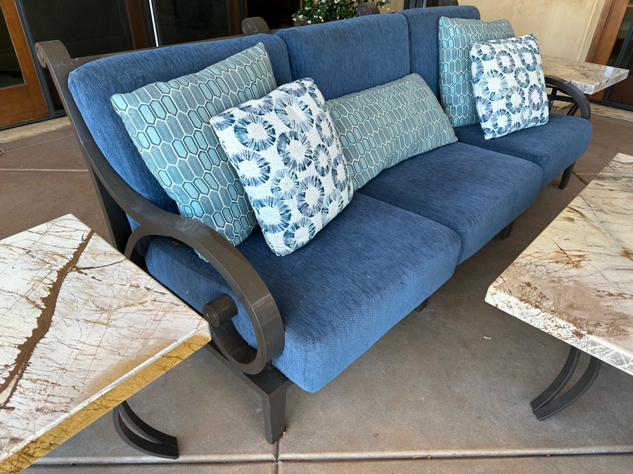 Outdoor Patio Furniture Set Includes Sofa 7'9'W X 3'6'D X 3'2'H With Pair Of Marble Top Side Tables 2'W X 2'D X 1'10H And Marble Top Coffee Table 4'W X 2'6'D X 1'8'H [Photo 5]