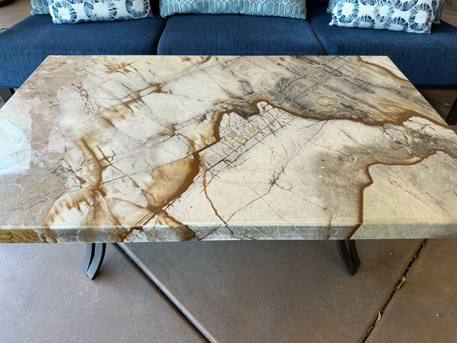 Outdoor Patio Furniture Set Includes Sofa 7'9'W X 3'6'D X 3'2'H With Pair Of Marble Top Side Tables 2'W X 2'D X 1'10H And Marble Top Coffee Table 4'W X 2'6'D X 1'8'H [Photo 9]