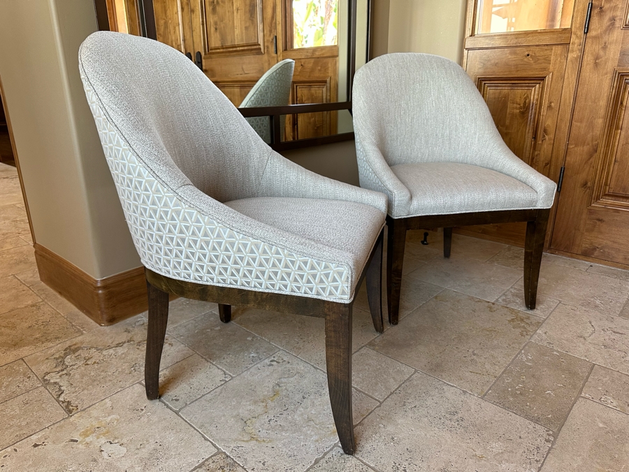 Large 7' Round Wooden Pedestal Dining Table By Artifacts International With Eight Upholstered Modern Dining Chairs [CR] [Photo 16]