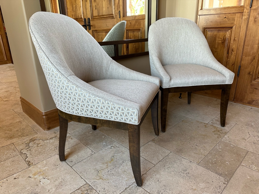 Large 7' Round Wooden Pedestal Dining Table By Artifacts International With Eight Upholstered Modern Dining Chairs [CR] [Photo 15]