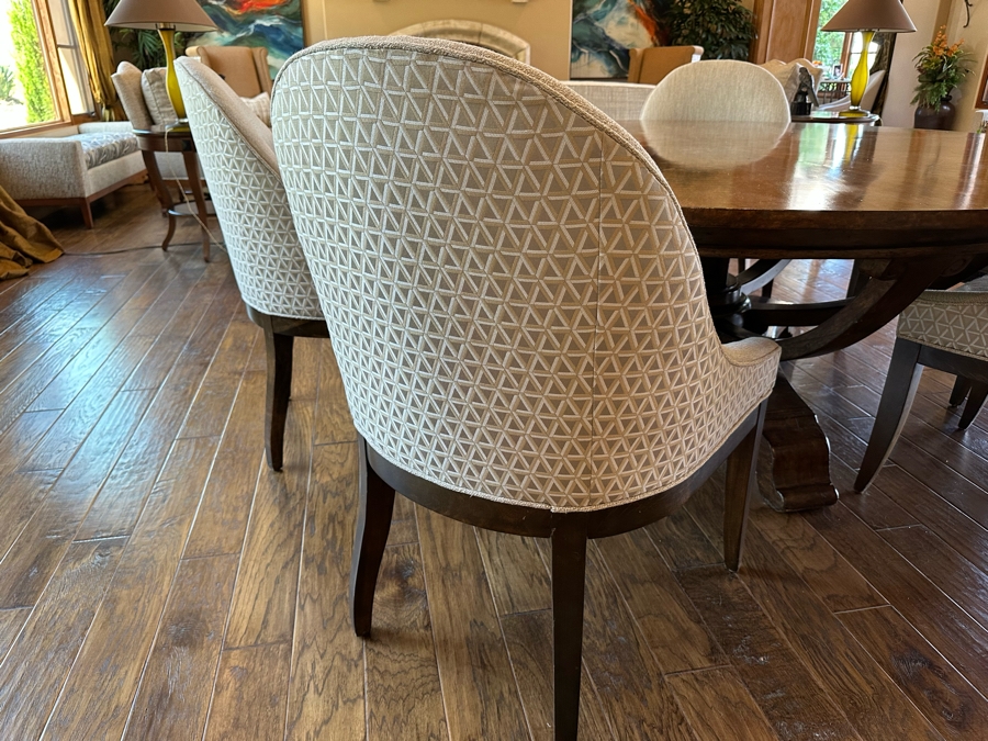 Large 7' Round Wooden Pedestal Dining Table By Artifacts International With Eight Upholstered Modern Dining Chairs [CR] [Photo 11]