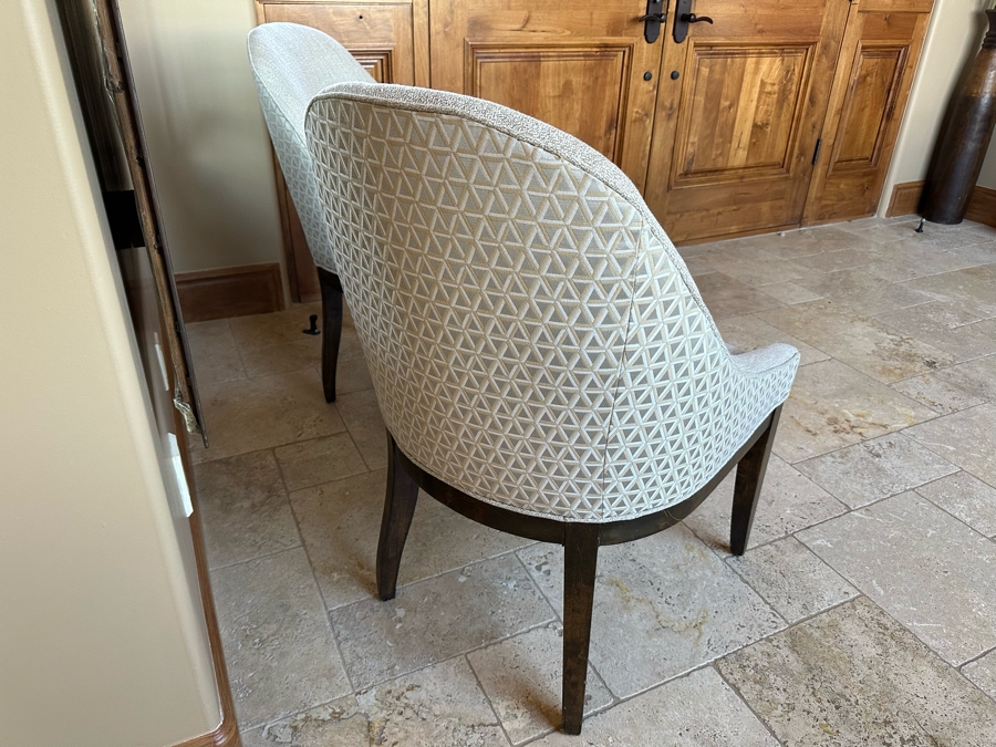 Large 7' Round Wooden Pedestal Dining Table By Artifacts International With Eight Upholstered Modern Dining Chairs [CR] [Photo 18]