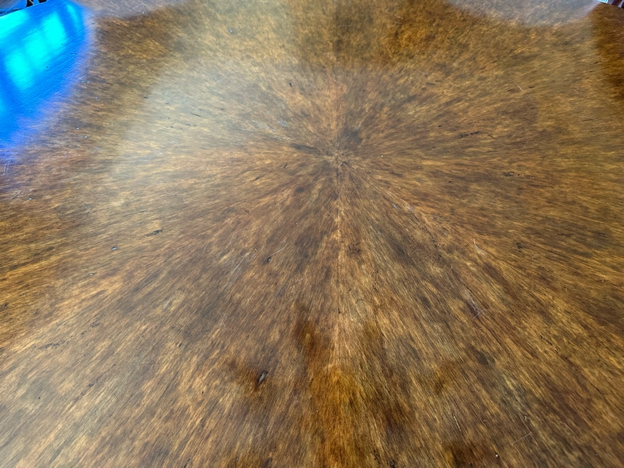 Large 7' Round Wooden Pedestal Dining Table By Artifacts International With Eight Upholstered Modern Dining Chairs [CR] [Photo 7]