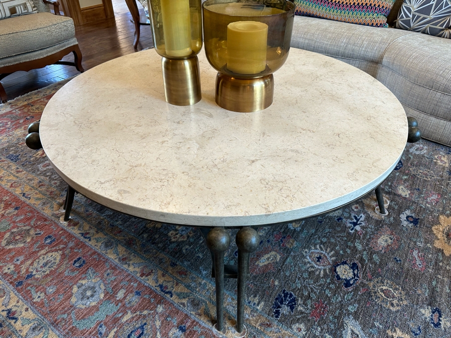 Stunning Sculptural Bronze Base Coffee Table With Round Marble Top Very Heavy 4'9.5'R X 1'7'H [CR] [Photo 7]