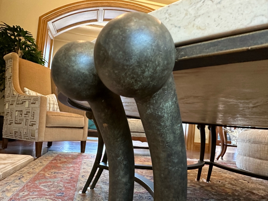 Stunning Sculptural Bronze Base Coffee Table With Round Marble Top Very Heavy 4'9.5'R X 1'7'H [CR] [Photo 12]