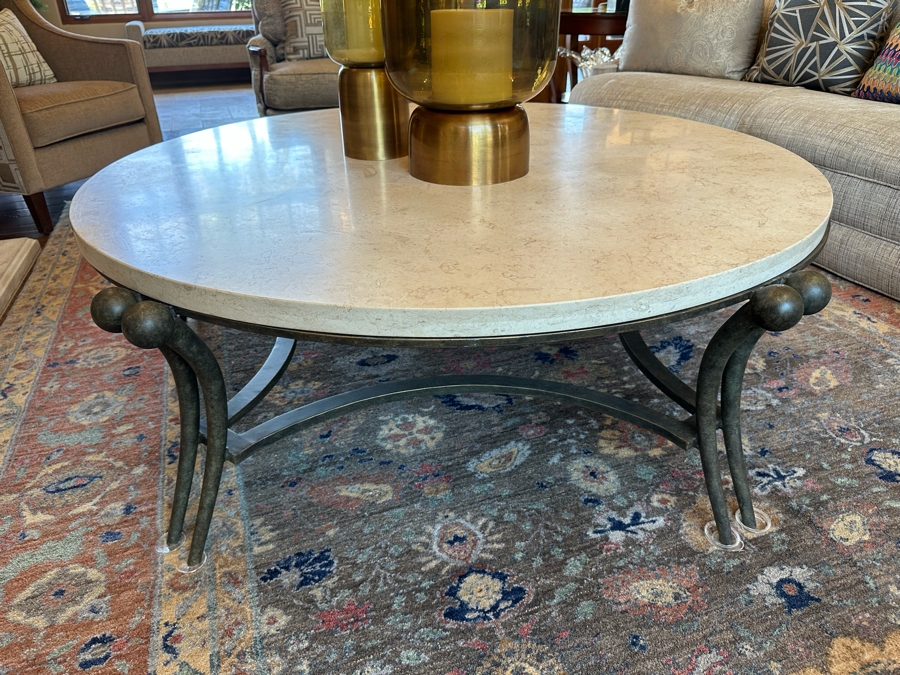 Stunning Sculptural Bronze Base Coffee Table With Round Marble Top Very Heavy 4'9.5'R X 1'7'H [CR] [Photo 9]
