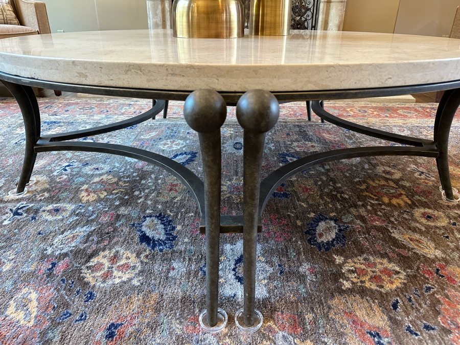 Stunning Sculptural Bronze Base Coffee Table With Round Marble Top Very Heavy 4'9.5'R X 1'7'H [CR] [Photo 4]