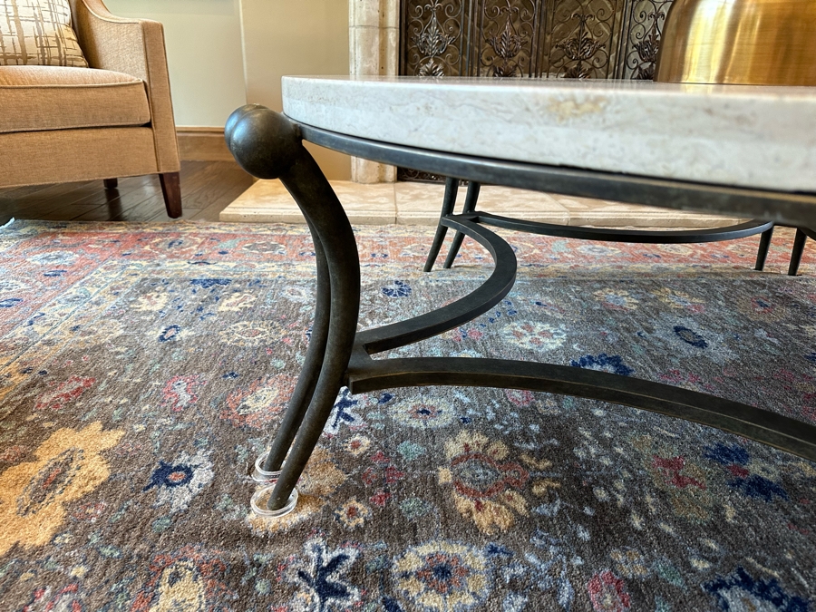 Stunning Sculptural Bronze Base Coffee Table With Round Marble Top Very Heavy 4'9.5'R X 1'7'H [CR] [Photo 5]