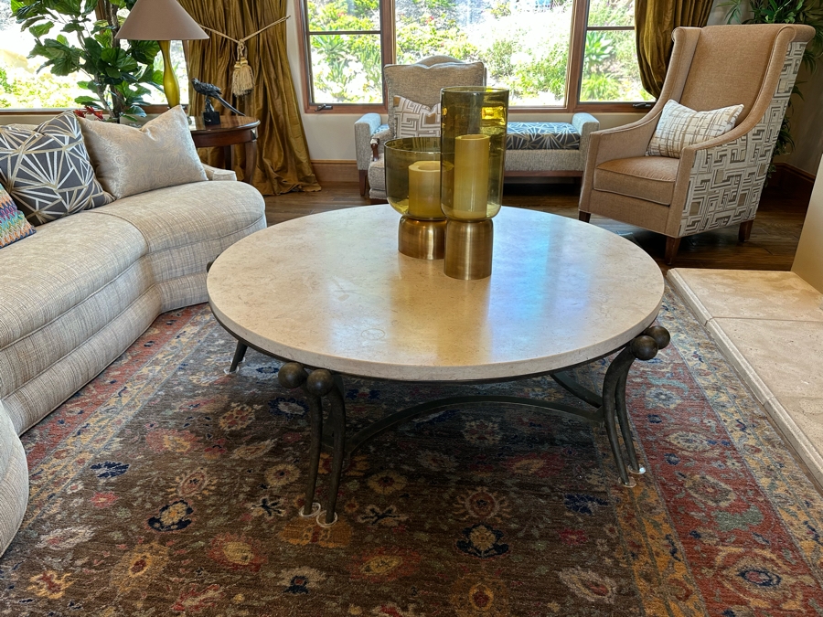 Stunning Sculptural Bronze Base Coffee Table With Round Marble Top Very Heavy 4'9.5'R X 1'7'H [CR] [Photo 8]