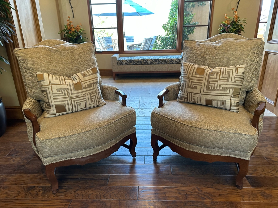 Pair Of Elegent Upholstered Armchairs 2'7'W X 3'5'D X 3'5'H [CR] [Photo 3]