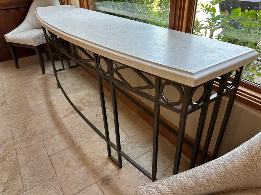 Large Curved Entry Way Sofa Table With Metal Base And Marble Top Very Heavy 8'2'W X 1'10'D X 2'10.5'H [CR] [Photo 5]