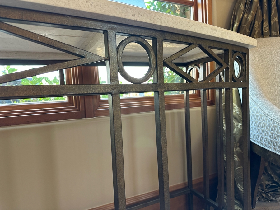 Large Curved Entry Way Sofa Table With Metal Base And Marble Top Very Heavy 8'2'W X 1'10'D X 2'10.5'H [CR] [Photo 7]