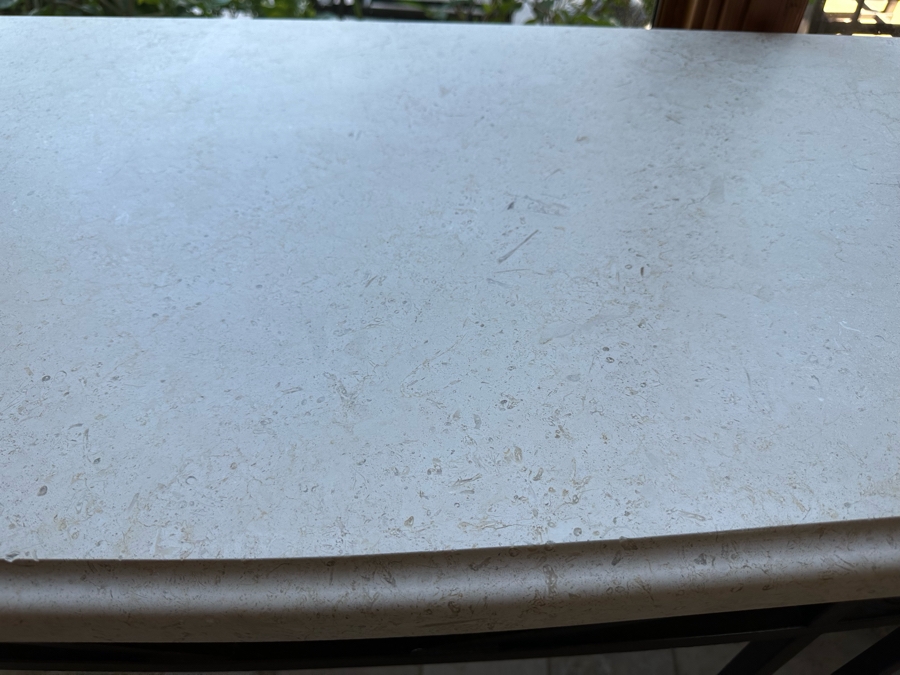 Large Curved Entry Way Sofa Table With Metal Base And Marble Top Very Heavy 8'2'W X 1'10'D X 2'10.5'H [CR] [Photo 3]