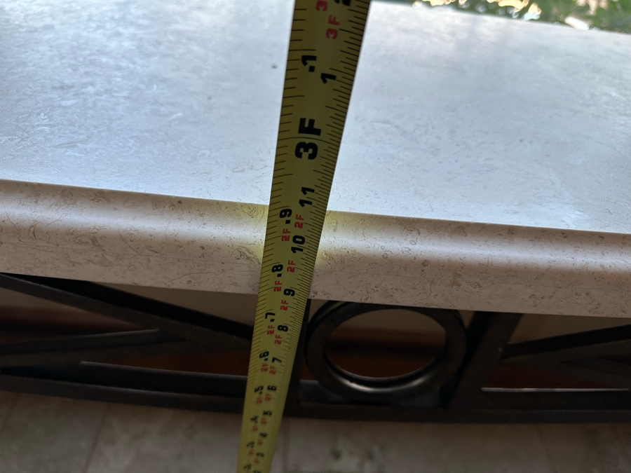 Large Curved Entry Way Sofa Table With Metal Base And Marble Top Very Heavy 8'2'W X 1'10'D X 2'10.5'H [CR] [Photo 9]