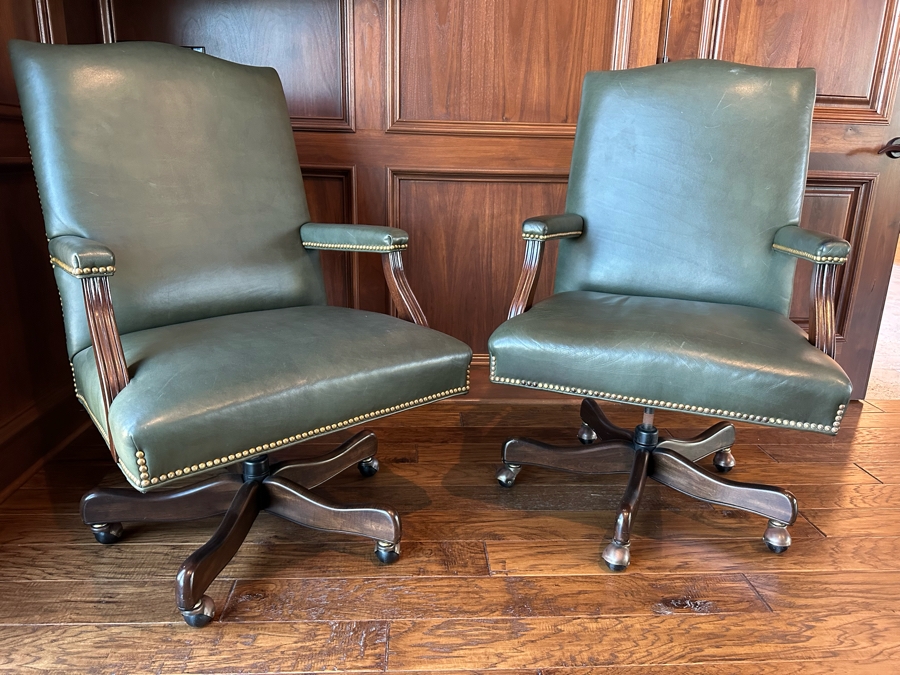 Pair Of Hancock & Moore Leather Executive Office Chairs With Casters [CR]
