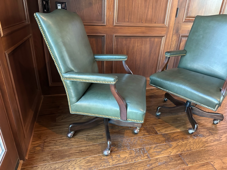 Pair Of Hancock & Moore Leather Executive Office Chairs With Casters [CR] [Photo 5]