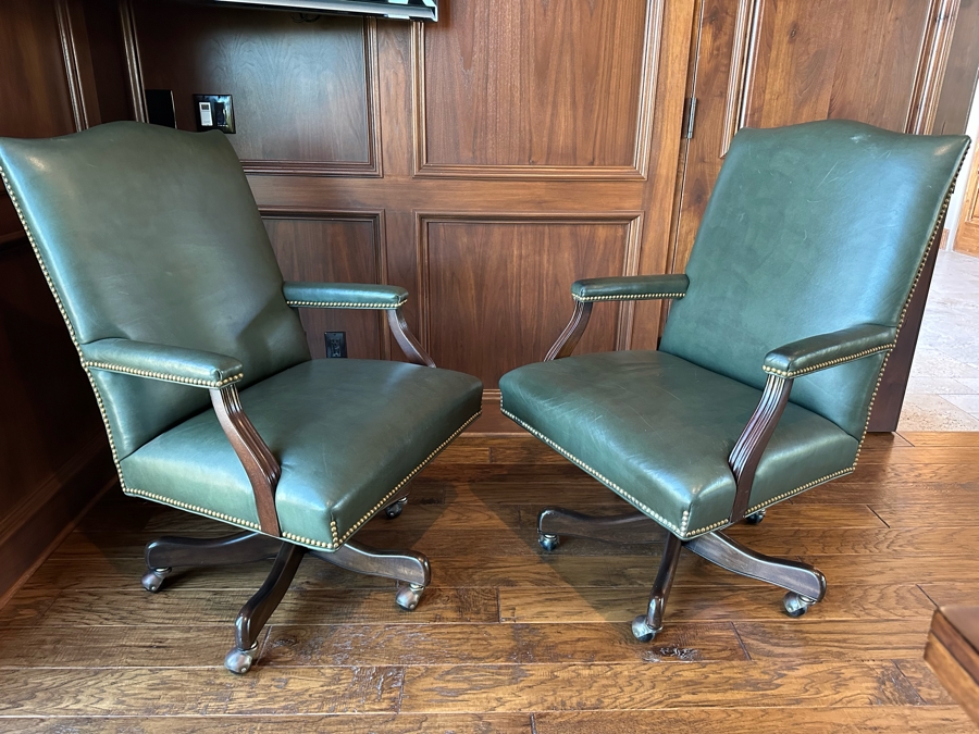 Pair Of Hancock & Moore Leather Executive Office Chairs With Casters [CR] [Photo 3]
