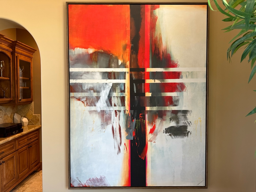 Large Modern Abstract Canvas Print By Sarah Stockstill Titled Detroit 54 X 72 Framed [CR] [Photo 2]