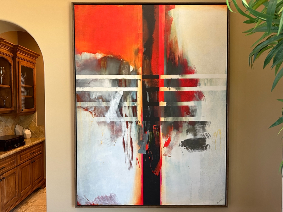 Large Modern Abstract Canvas Print By Sarah Stockstill Titled Detroit 54 X 72 Framed [CR] [Photo 1]