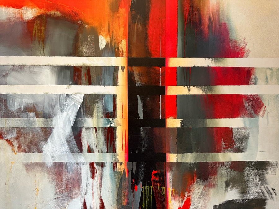 Large Modern Abstract Canvas Print By Sarah Stockstill Titled Detroit 54 X 72 Framed [CR] [Photo 3]