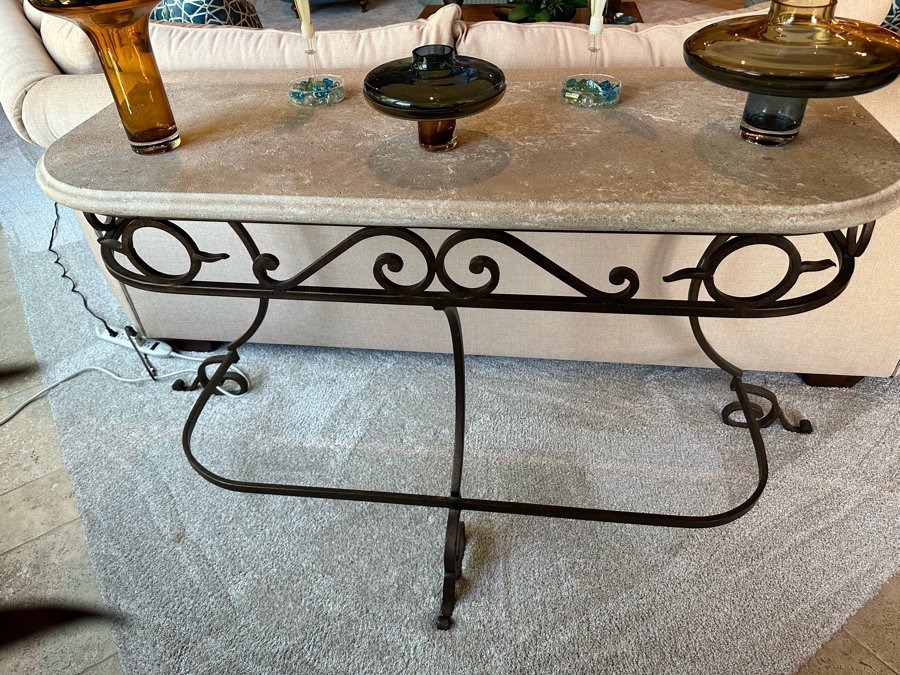 Sofa Table With Metal Base 4'9.5'W X 1'10'D X 2'11'H [CR] [Photo 1]