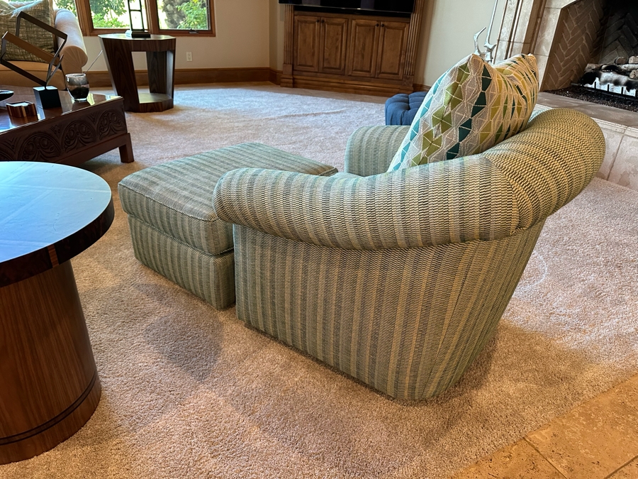 Set Of Two Upholstered Armchairs 3'W X 3'D X 2'11'H With Matching Ottomans [CR] [Photo 6]