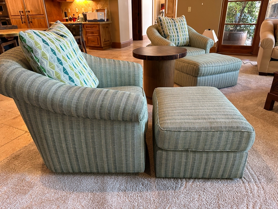 Set Of Two Upholstered Armchairs 3'W X 3'D X 2'11'H With Matching Ottomans [CR] [Photo 4]