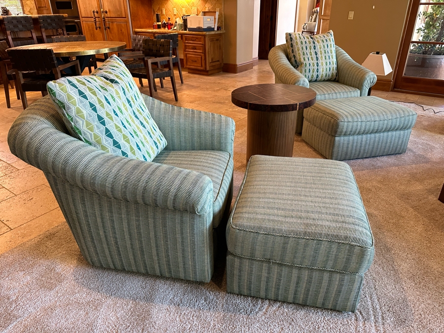 Set Of Two Upholstered Armchairs 3'W X 3'D X 2'11'H With Matching Ottomans [CR] [Photo 3]