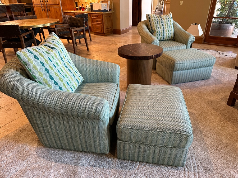 Set Of Two Upholstered Armchairs 3'W X 3'D X 2'11'H With Matching Ottomans [CR] [Photo 2]