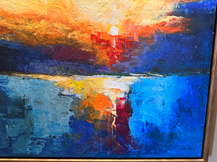 Modern Abstract Canvas Print By James Pratt Titled 'Reflections On The Copper River' 40 X 40 Framed [CR] [Photo 4]