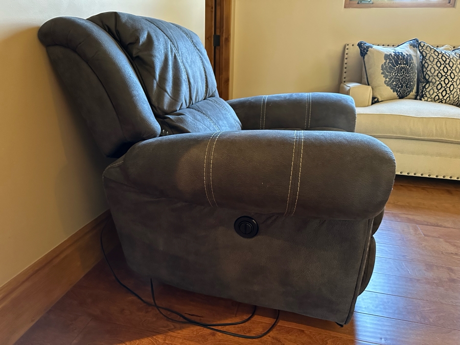 Blue Leather Armchair With Brass Nail Head Trim [CR] [Photo 4]