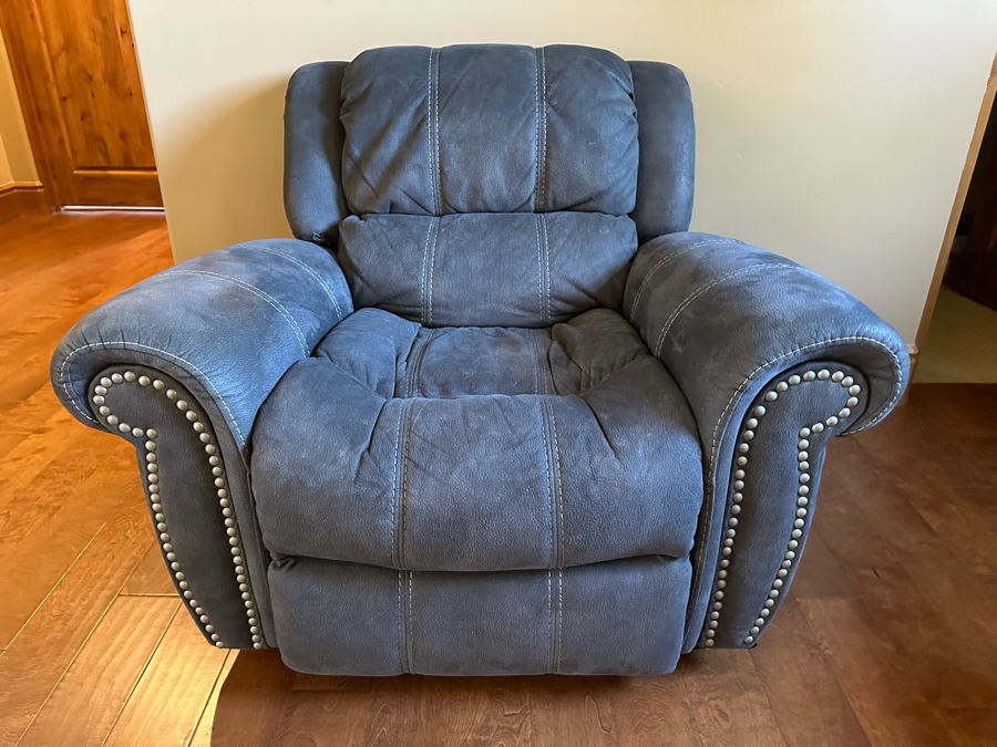 Blue Leather Armchair With Brass Nail Head Trim [CR] [Photo 2]