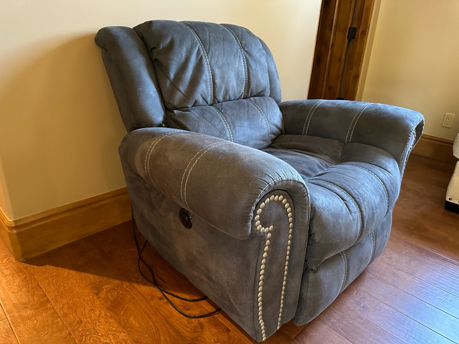 Blue Leather Armchair With Brass Nail Head Trim [CR] [Photo 3]