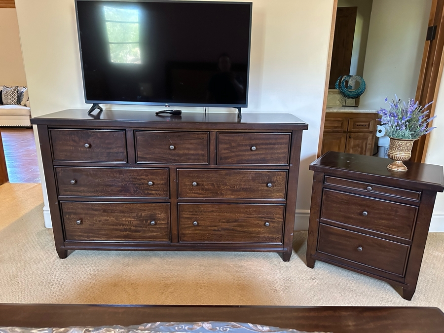 Seven Drawer Chest Of Drawers Dresser 5'6'W X 1'8'D X 3'3'H And Matching Nightstand 2'3'W X 1'5'D X 2'5'D By Millennium Ashley [CR] [Photo 2]