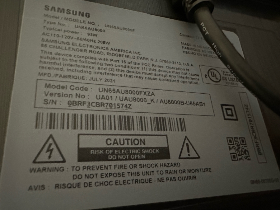 Samsung 65' Smart 4k UHD TV Model No UN65AU8000F [CR] [Photo 6]