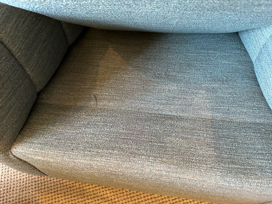 Pair Of Upholstered Armchairs With Throw Pillows 2'11'W X 3'1'D X 2'10'H And Round Upholstered Ottoman Table 3'10'R X 1'7'H [CR] [Photo 8]