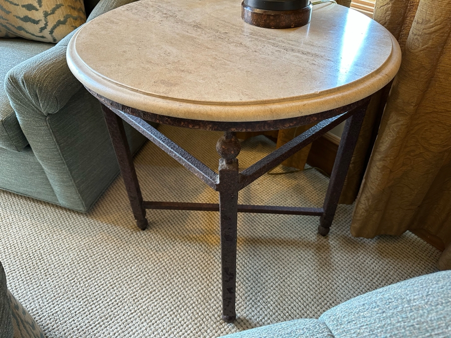 Travertine Top Side Table With Metal Base 2'3'W X 2'2.5'H [CR] [Photo 3]
