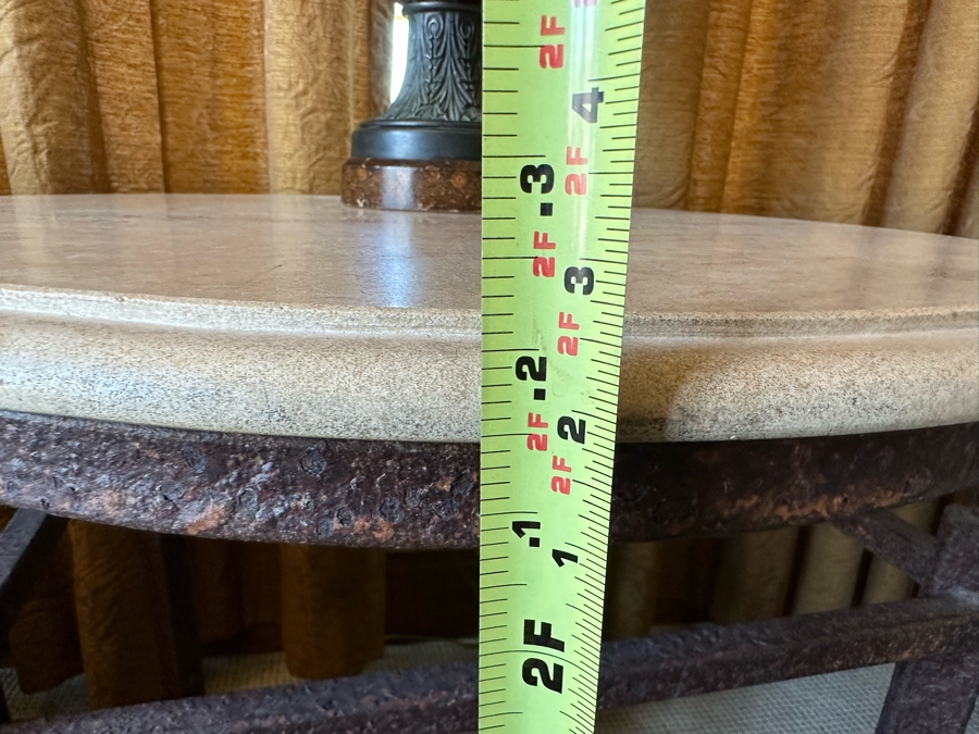 Travertine Top Side Table With Metal Base 2'3'W X 2'2.5'H [CR] [Photo 7]