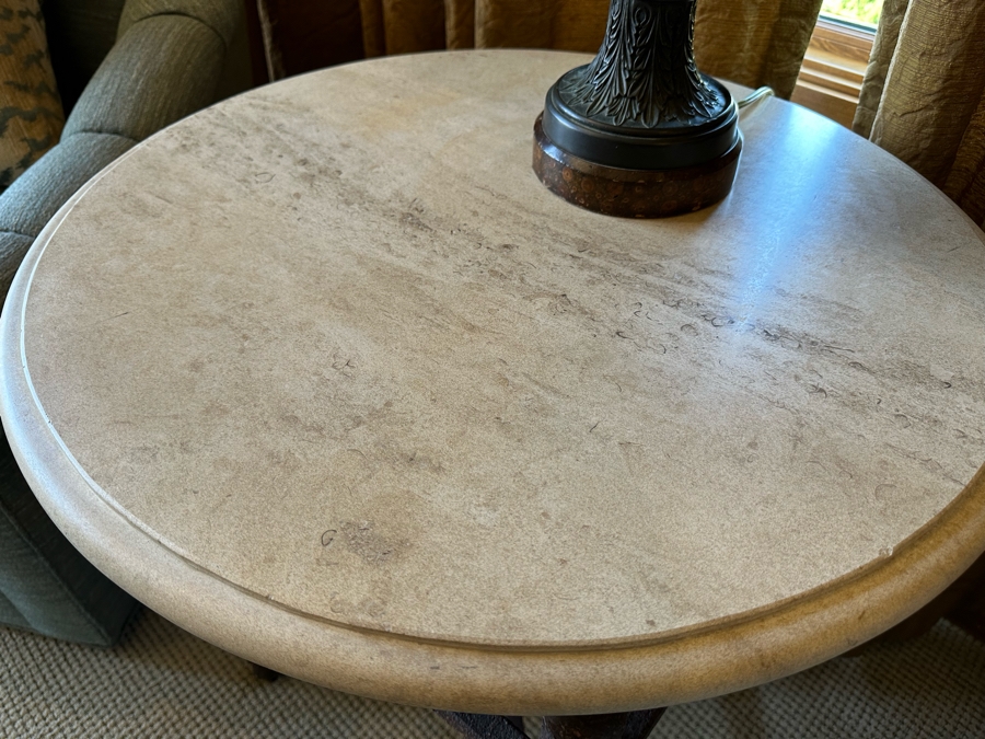 Travertine Top Side Table With Metal Base 2'3'W X 2'2.5'H [CR] [Photo 4]