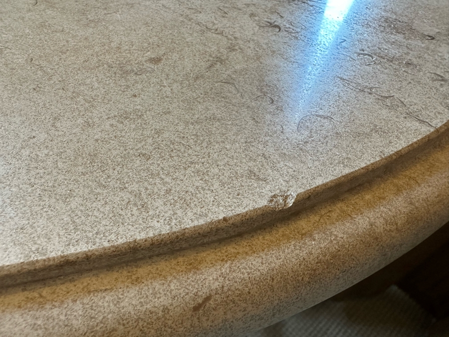 Travertine Top Side Table With Metal Base 2'3'W X 2'2.5'H [CR] [Photo 5]