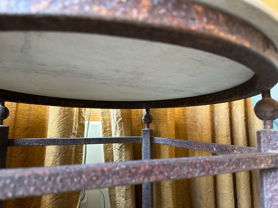 Travertine Top Side Table With Metal Base 2'3'W X 2'2.5'H [CR] [Photo 6]